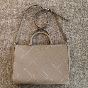 Tory Burch Robinson Cross Hatch Tote - Large, French Gray/Ivory